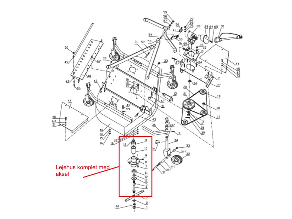 ROTORKLIPPER - Lejehus komplet med aksel og lejer