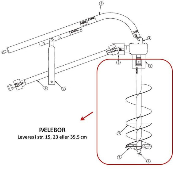 Pælebore maskine - Løst bor 15, 25 eller 35 cm